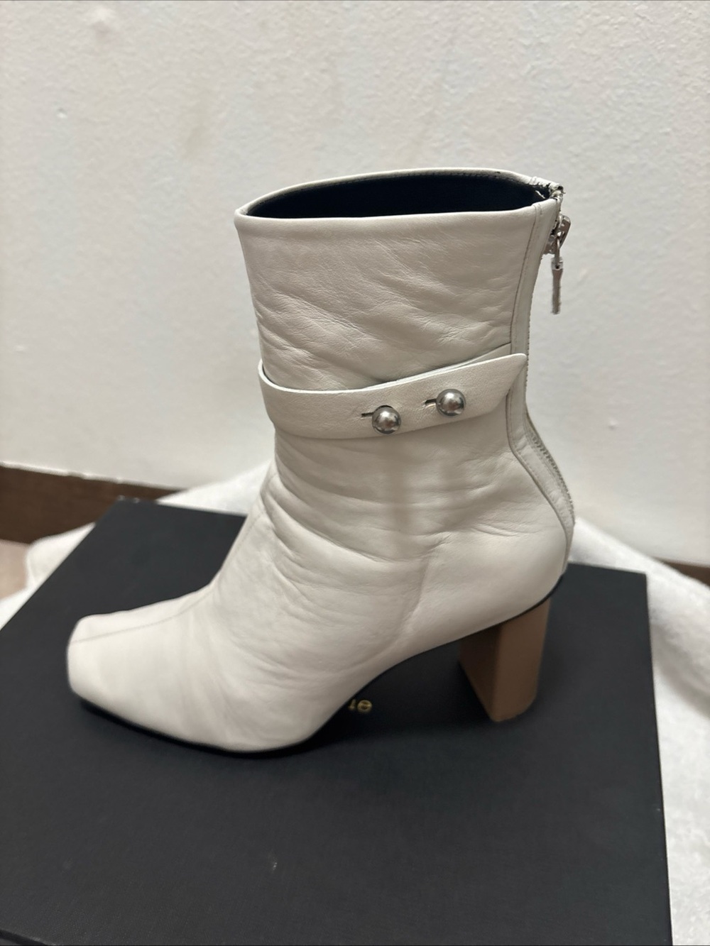 rag & bone White Leather Mid-Calf Block Heel Ankle Boots